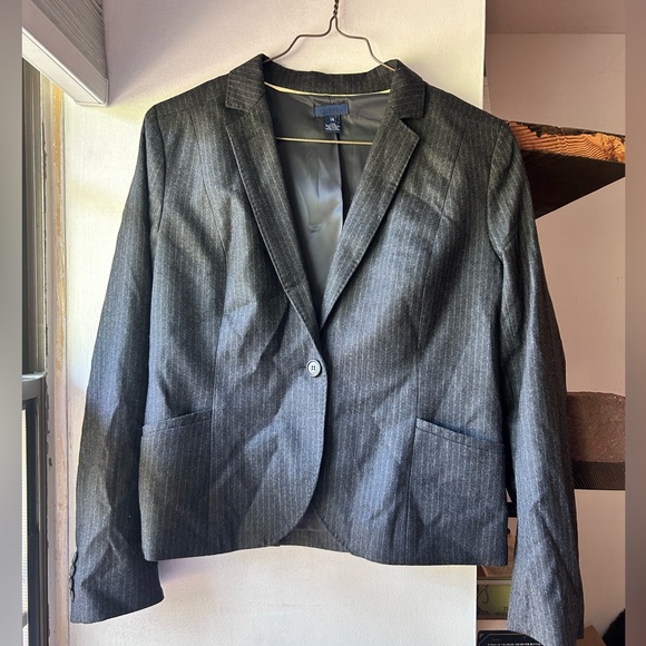 J Crew Super 120s Blazer Jacket Virgin Wool Pinstripe Gray Womens Size 14 - Picture 3 of 6